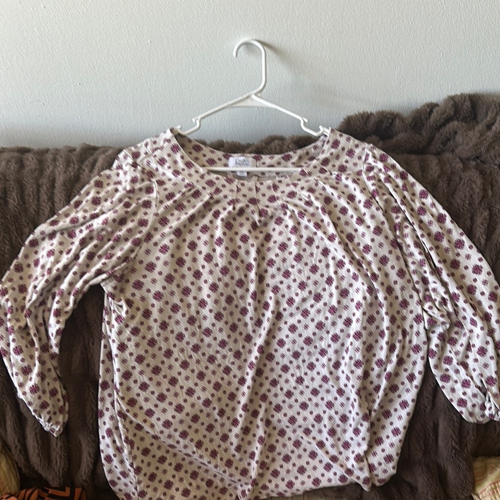 Croft & Barrow Pink Relaxed Blouse with Bib Collar and Pleated Style